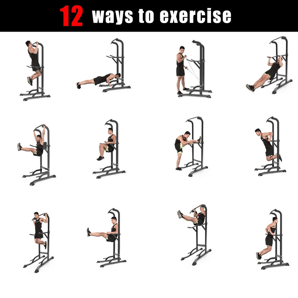 Dip Station Chin Up Bar Power Tower Pulls Push Home Gym Fitness Core